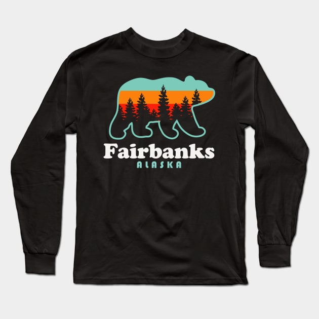 Fairbanks Alaska Vacation Travel Bear Trees Long Sleeve T-Shirt by PodDesignShop